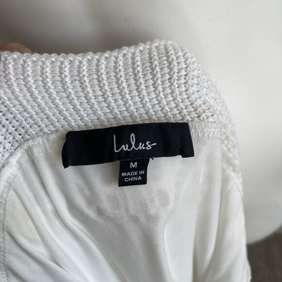Lulus White Crochet Tie Shoulders Strap Midi Dress Size Medium Resort Coastal - Picture 9 of 14